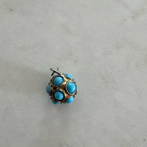 Vintage Jewelry - Vintage 1960s Paste Turquoise Orb Pendant – Silver Setting Cabochon Globe Charm